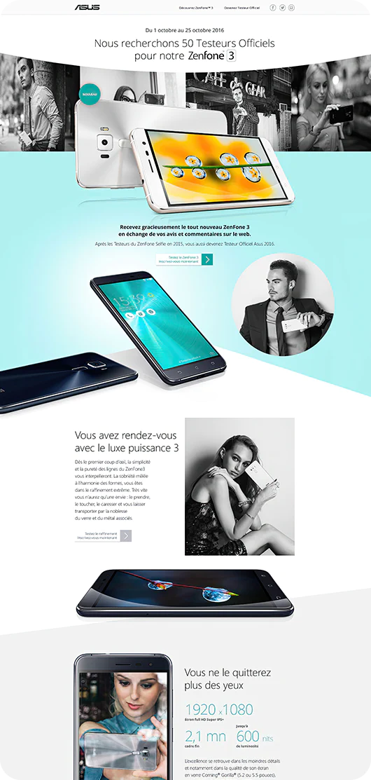 Website-Asus-Zenfone Conception et design du site pour le lancement du Zenfone 3